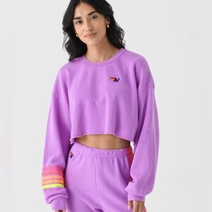 Aviator Nation Lavender Crop Top with Rainbow Sleeve LIKE NEW